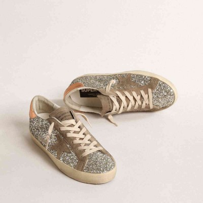 Golden Goose Super-Star Sneakers In Platinum Glitter With Dove-gray Suede Star