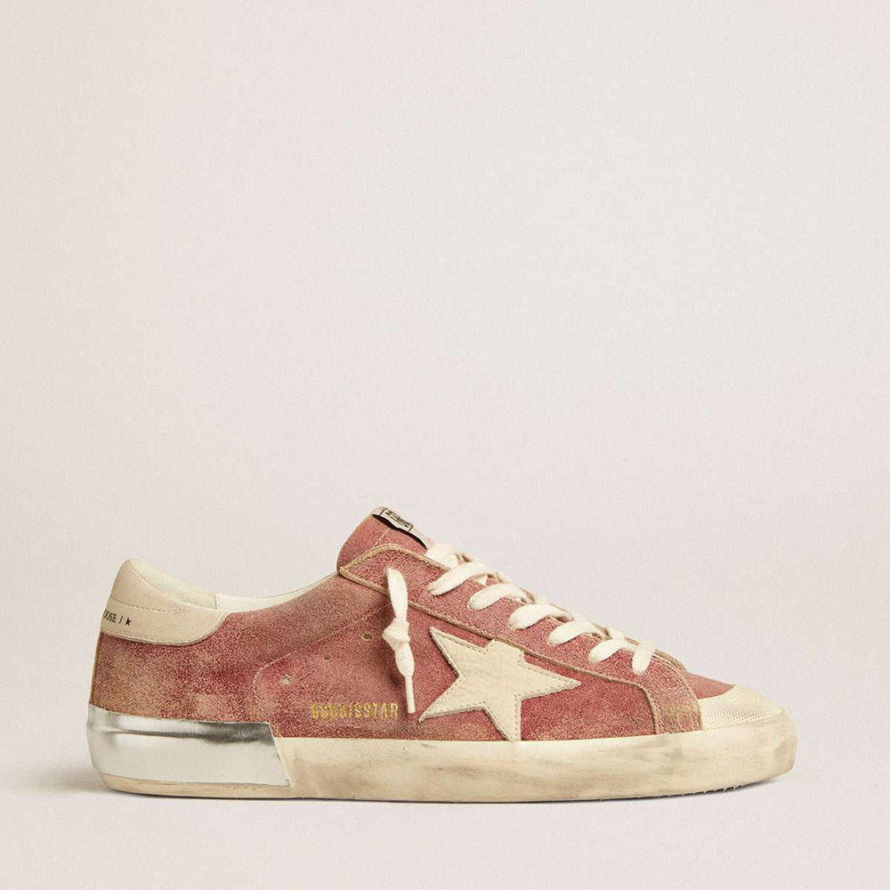 Golden Goose Super-Star Sneakers In Red Leather With Cream Nubuck Star And Heel Tab