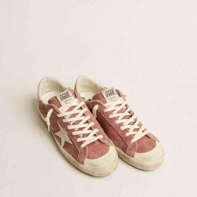 Golden Goose Super-Star Sneakers In Red Leather With Cream Nubuck Star And Heel Tab