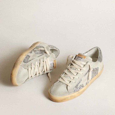 Golden Goose Super-Star Sneakers In Silver Glitter With Ice-gray Star And Inserts
