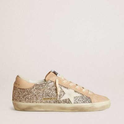 Golden Goose Super-Star Sneakers In Silver Glitter With Leather Star And Heel Tab
