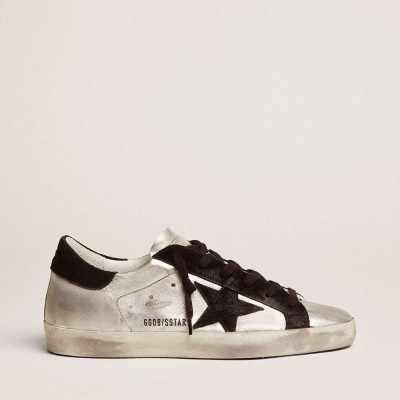 Golden Goose Super-Star Sneakers In Silver Leather With Contrasting Inserts