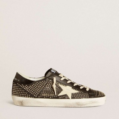 Golden Goose Super-Star Sneakers In Studded Black Nappa With White Leather Star