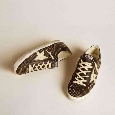 Golden Goose Super-Star Sneakers In Studded Black Nappa With White Leather Star