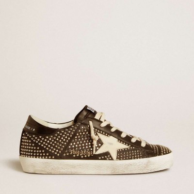 Golden Goose Super-Star Sneakers In Studded Black Nappa With White Leather Star