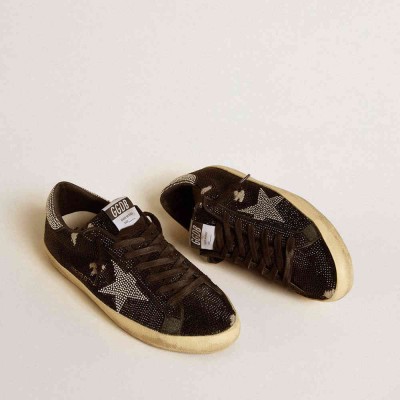 Golden Goose Super-Star Sneakers In Suede And Swarovski Crystals With Silver Star