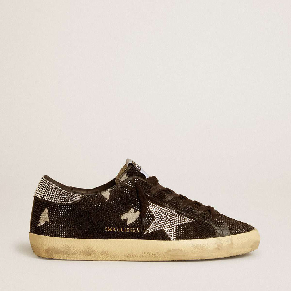 Golden Goose Super-Star Sneakers In Suede And Swarovski Crystals With Silver Star