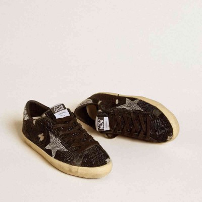 Golden Goose Super-Star Sneakers In Suede And Swarovski Crystals With Silver Star