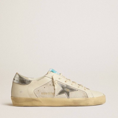 Golden Goose Super-Star Sneakers In White Leather And Suede With Silver And Gold Leather Star
