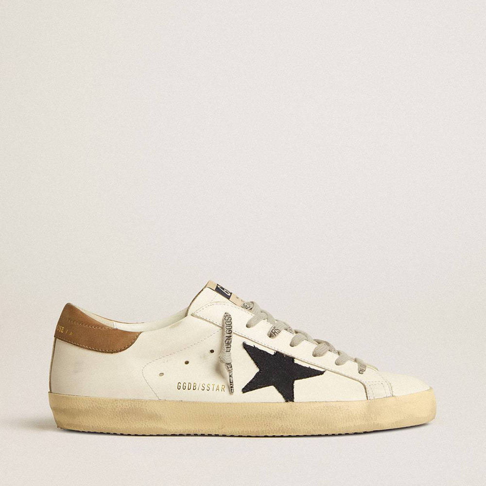 Golden Goose Super-Star Sneakers In White Leather With Midnight-blue Canvas Star And Tobacco Leather Heel Tab