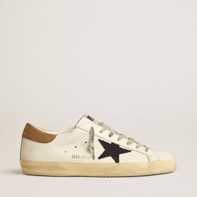 Golden Goose Super-Star Sneakers In White Leather With Midnight-blue Canvas Star And Tobacco Leather Heel Tab