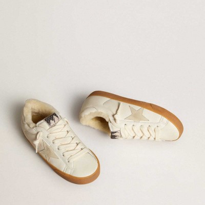 Golden Goose Super-Star Sneakers In White Nappa With Suede Star And Shearling Lining