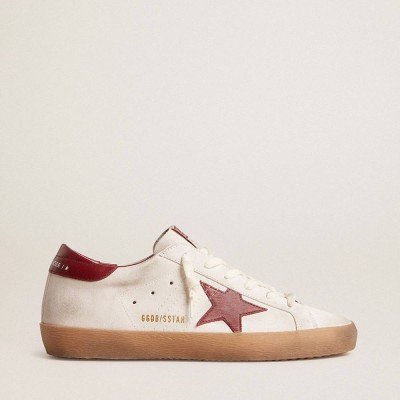 Golden Goose Super-Star Sneakers In White Suede With Burgundy Leather Star And Heel Tab