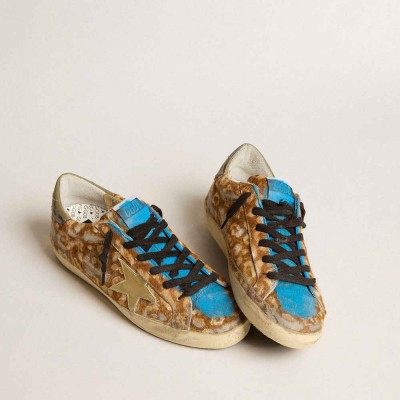 Golden Goose Super-Star Sneakers LAB In Leopard Pony Skin With Gold Star And Gray Heel Tab