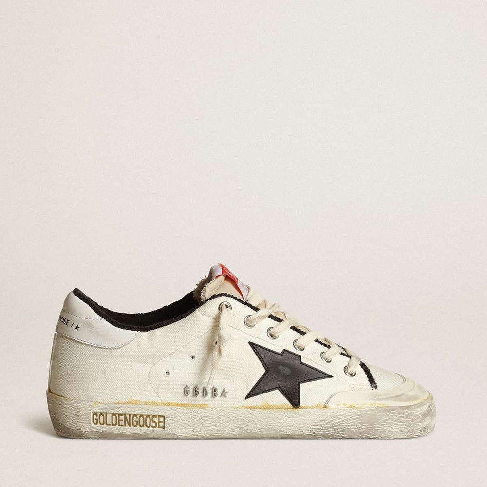 Golden Goose Super-Star LTD Sneakers In Beige Canvas With Black Star
