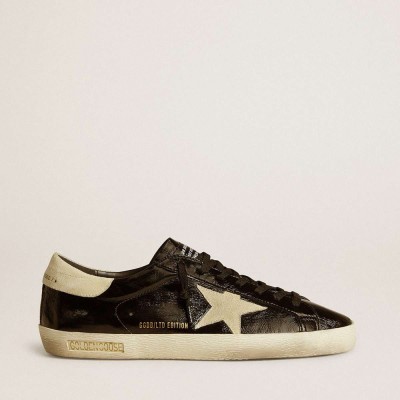 Golden Goose Super-Star LTD Sneakers In Black Patent Leather With Suede Star And Heel Tab