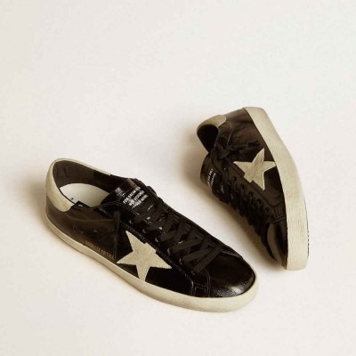 Golden Goose Super-Star LTD Sneakers In Black Patent Leather With Suede Star And Heel Tab