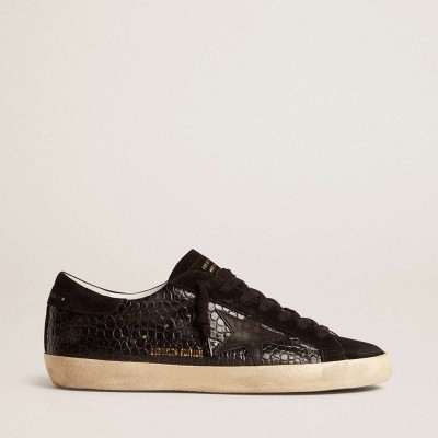 Golden Goose Super-Star LTD Sneakers In Crocodile-print Leather With Black Suede Inserts