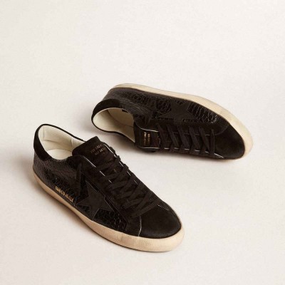 Golden Goose Super-Star LTD Sneakers In Crocodile-print Leather With Black Suede Inserts