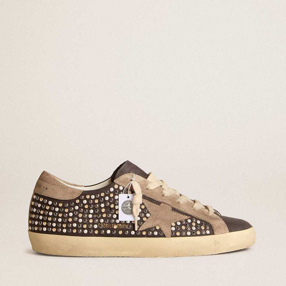Golden Goose Super-Star LTD Sneakers In Gray Nubuck With Swarovski Pearls And Suede Star