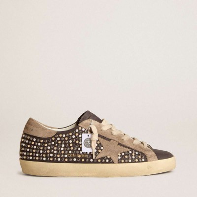 Golden Goose Super-Star LTD Sneakers In Gray Nubuck With Swarovski Pearls And Suede Star