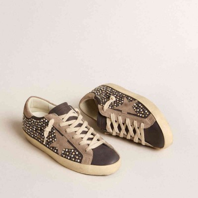 Golden Goose Super-Star LTD Sneakers In Gray Nubuck With Swarovski Pearls And Suede Star