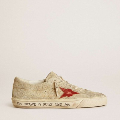 Golden Goose Super-Star LTD Sneakers In Gray Suede With Red Leather Star