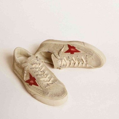 Golden Goose Super-Star LTD Sneakers In Gray Suede With Red Leather Star