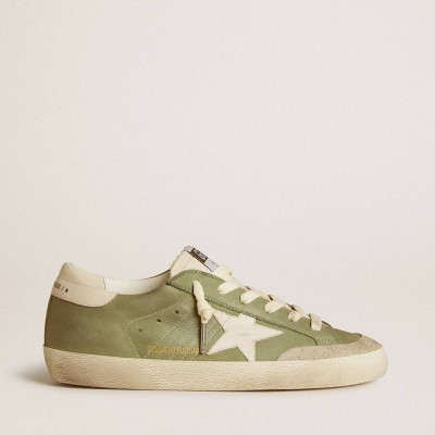 Golden Goose Super-Star LTD Sneakers In Green Nubuck With White Leather Star And Heel Tab