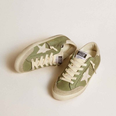 Golden Goose Super-Star LTD Sneakers In Green Nubuck With White Leather Star And Heel Tab
