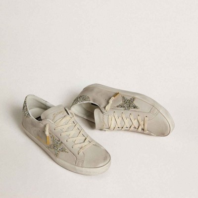 Golden Goose Super-Star LTD Sneakers In Ivory Nappa Leather With Platinum Glitter Star And Heel Tab