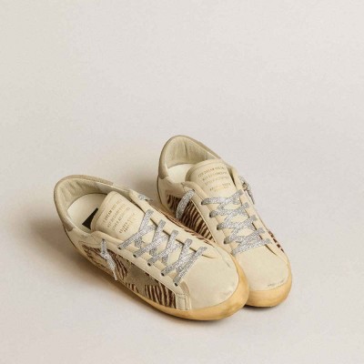 Golden Goose Super-Star LTD Sneakers In Leather And Pony Skin With Dove-gray Suede Star And Heel Tab