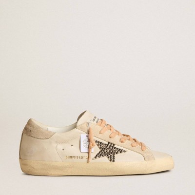 Golden Goose Super-Star LTD Sneakers In Leather With Beige Suede Star With Swarovski Studs