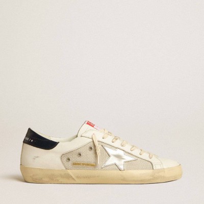 Golden Goose Super-Star LTD Sneakers In Mesh And Leather With Silver Star And Blue Heel Tab