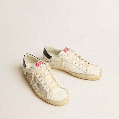 Golden Goose Super-Star LTD Sneakers In Mesh And Leather With Silver Star And Blue Heel Tab