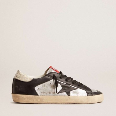 Golden Goose Super-Star LTD Sneakers In Metallic Leather With Black Leather Star And Inserts