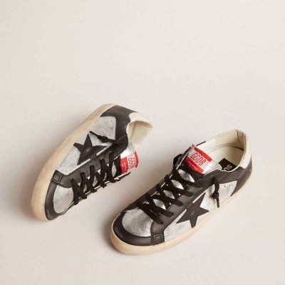 Golden Goose Super-Star LTD Sneakers In Metallic Leather With Black Leather Star And Inserts