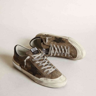 Golden Goose Super-Star LTD Sneakers In Military-green Suede With Screen-printed Star