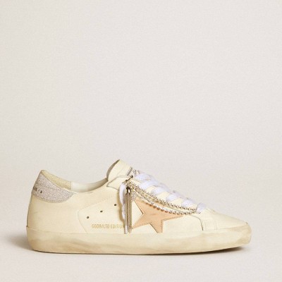 Golden Goose Super-Star LTD Sneakers In Nappa Leather With Nude Leather Star And Glitter Heel Tab