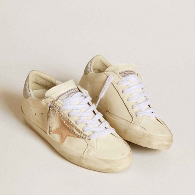Golden Goose Super-Star LTD Sneakers In Nappa Leather With Nude Leather Star And Glitter Heel Tab
