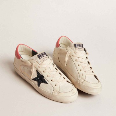 Golden Goose Super-Star LTD Sneakers In Nappa With Blue Glitter Star And Red Heel Tab