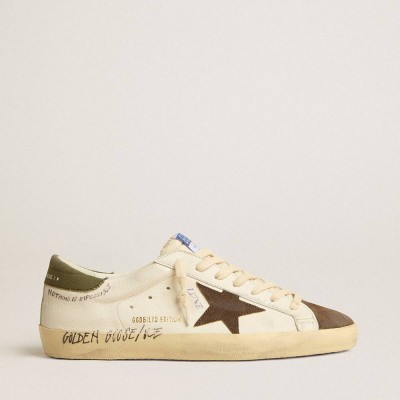 Golden Goose Super-Star LTD Sneakers In Nappa With Brown Suede Star And Green Heel Tab