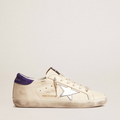 Golden Goose Super-Star LTD Sneakers In Nappa With Metallic Star And Purple Suede Heel Tab