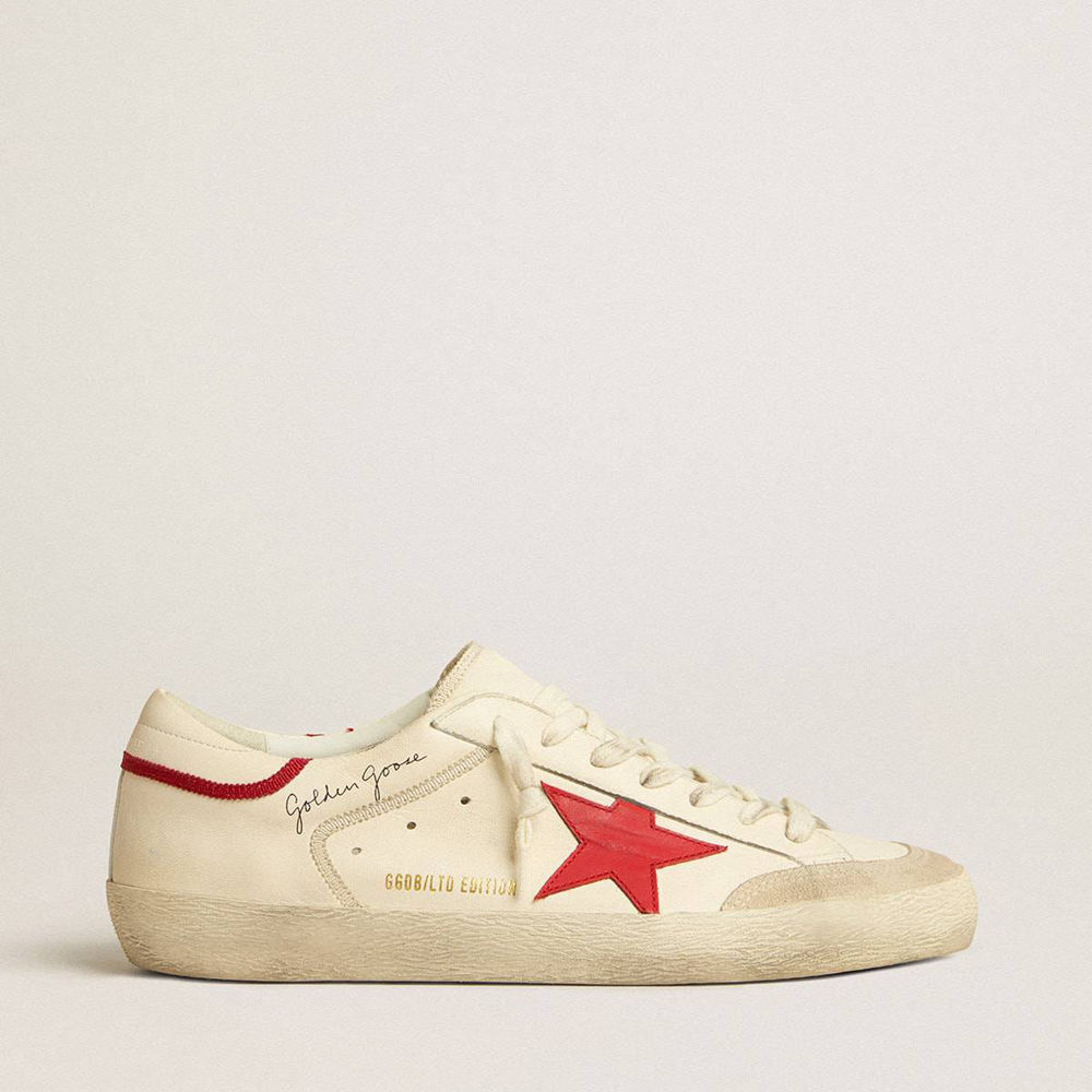 Golden Goose Super-Star LTD Sneakers In Nappa With Red Leather Star And Pearl Suede Toe