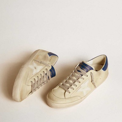 Golden Goose Super-Star LTD Sneakers In Nubuck With White Leather Star And Blue Heel Tab