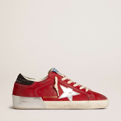 Golden Goose Super-Star LTD Sneakers In Red Nubuck With Leather Star And Glitter Heel Tab