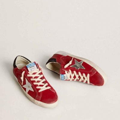 Golden Goose Super-Star LTD Sneakers In Red Nubuck With Leather Star And Glitter Heel Tab