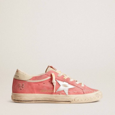 Golden Goose Super-Star LTD Sneakers In Red Suede With Silver Star And Leather Heel Tab