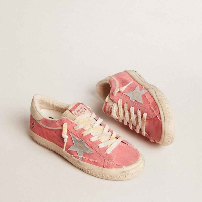 Golden Goose Super-Star LTD Sneakers In Red Suede With Silver Star And Leather Heel Tab