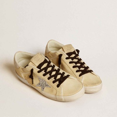 Golden Goose Super-Star LTD Sneakers In Suede With Glitter Star And Leather Heel Tab